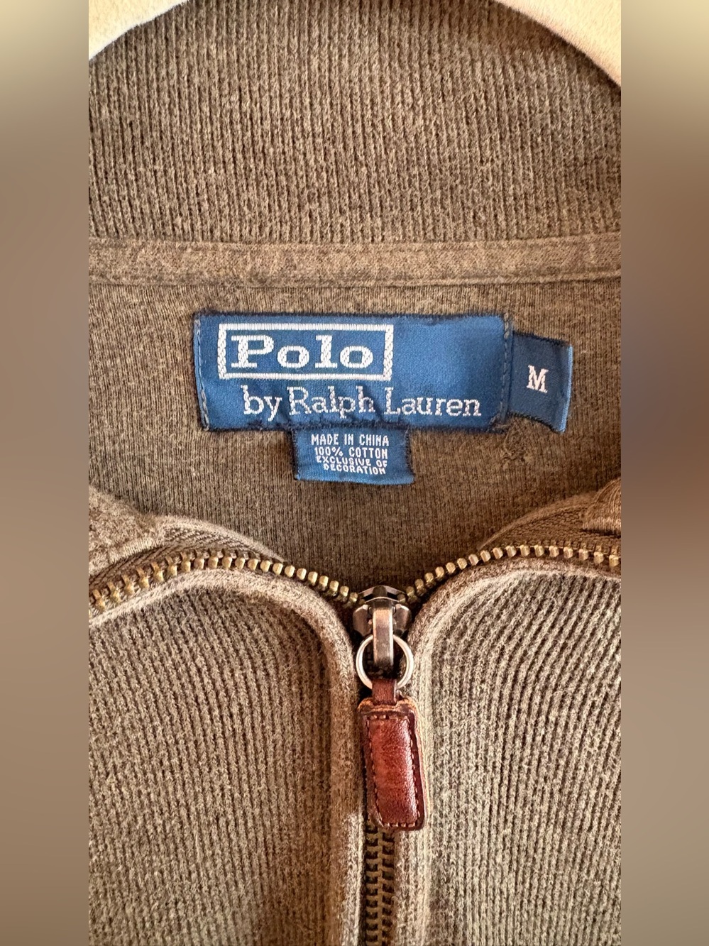 Polo Ralph Lauren Men’s Medium Olive Green Half-Zip Sweater 100% Cotton - Picture 2 of 8